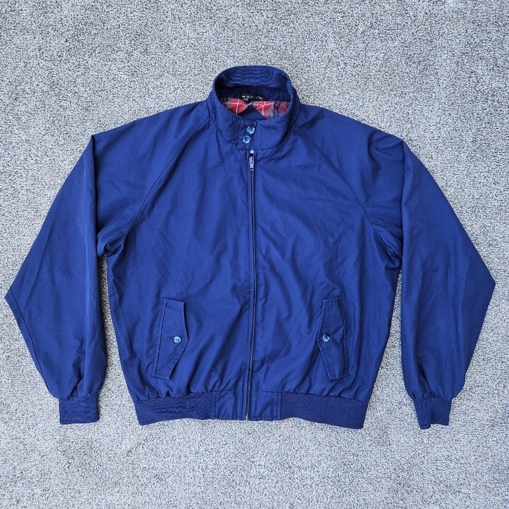 American Eagle Vintage 90s Bomber Jacket Navy Blue Zip Up Coat Mens Size Large